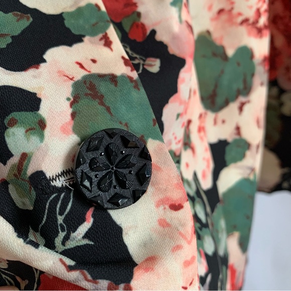 Anna Sui Floral Crepe button down mini dress black multi - Picture 4 of 13